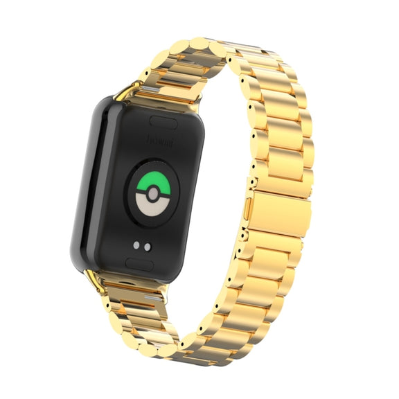 For Xiaomi Mi Band 8 Pro Three Bead Metal Stainless Steel Watch Band(Gold)