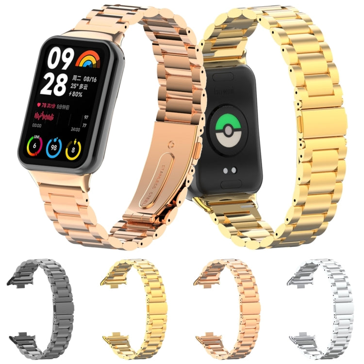 For Xiaomi Mi Band 8 Pro Three Bead Metal Stainless Steel Watch Band(Rose Gold)