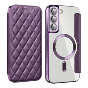 For Samsung Galaxy S23 5G Shield MagSafe RFID Anti-theft Rhombus Leather Phone Case(Purple)