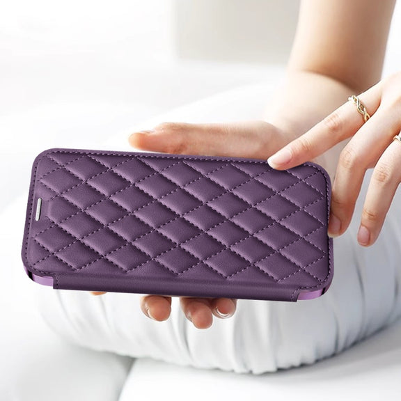 For Samsung Galaxy S23 5G Shield MagSafe RFID Anti-theft Rhombus Leather Phone Case(Purple)