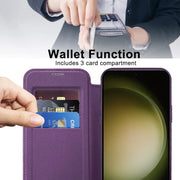 For Samsung Galaxy S23 5G Shield MagSafe RFID Anti-theft Rhombus Leather Phone Case(Purple)