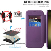 For Samsung Galaxy S23 5G Shield MagSafe RFID Anti-theft Rhombus Leather Phone Case(Purple)