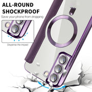 For Samsung Galaxy S23 5G Shield MagSafe RFID Anti-theft Rhombus Leather Phone Case(Purple)