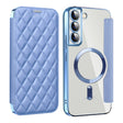 For Samsung Galaxy S23 5G Shield Magsafe RFID Anti-theft Rhombus Leather Phone Case(Blue) - Galaxy S23 5G Cases by PMC TechLife | Online Shopping South Africa | PMC TechLife