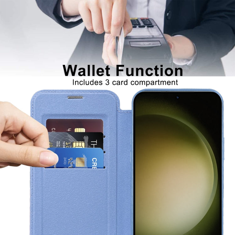 For Samsung Galaxy S23 5G Shield Magsafe RFID Anti-theft Rhombus Leather Phone Case(Blue)