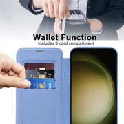 For Samsung Galaxy S23 5G Shield Magsafe RFID Anti-theft Rhombus Leather Phone Case(Blue)