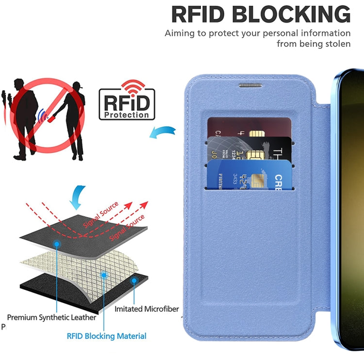For Samsung Galaxy S23 5G Shield Magsafe RFID Anti-theft Rhombus Leather Phone Case(Blue)