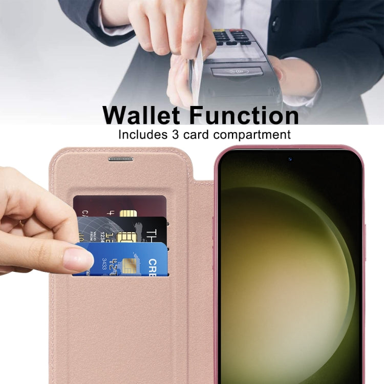 For Samsung Galaxy S23 5G Shield MagSafe RFID Anti-theft Rhombus Leather Phone Case(Pink)
