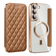 For Samsung Galaxy S23 5G Shield Magsafe RFID Anti-theft Rhombus Leather Phone Case(Brown) - Galaxy S23 5G Cases by PMC TechLife | Online Shopping South Africa | PMC TechLife