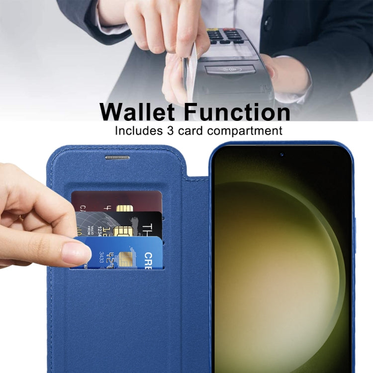 For Samsung Galaxy S23+ 5G Shield Magsafe RFID Anti-theft Rhombus Leather Phone Case(Dark Blue)