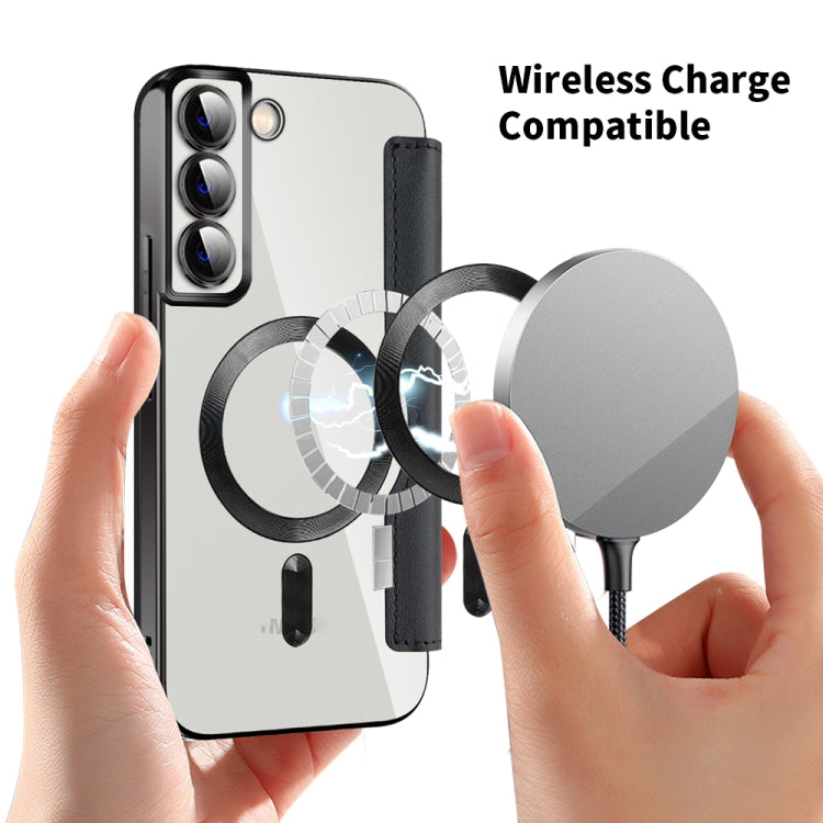 For Samsung Galaxy S23+ 5G Shield Magsafe RFID Anti-theft Rhombus Leather Phone Case(Black)