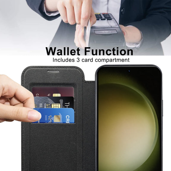 For Samsung Galaxy S23+ 5G Shield Magsafe RFID Anti-theft Rhombus Leather Phone Case(Black)