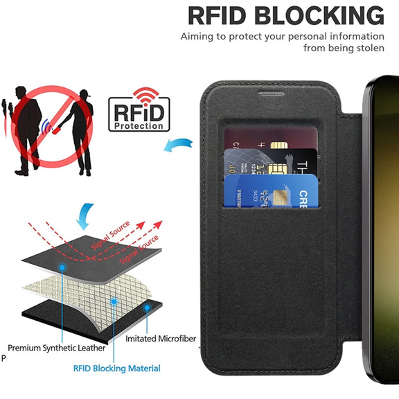For Samsung Galaxy S23+ 5G Shield Magsafe RFID Anti-theft Rhombus Leather Phone Case(Black)
