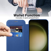 For Samsung Galaxy S23 Ultra 5G Shield Magsafe RFID Anti-theft Rhombus Leather Phone Case(Dark Blue)