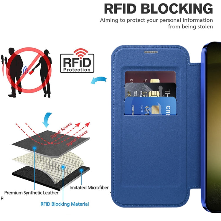 For Samsung Galaxy S23 Ultra 5G Shield Magsafe RFID Anti-theft Rhombus Leather Phone Case(Dark Blue)