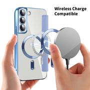 For Samsung Galaxy S23 Ultra 5G Shield Magsafe RFID Anti-theft Rhombus Leather Phone Case(Blue)