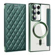 For Samsung Galaxy S23 Ultra 5G Shield Magsafe RFID Anti-theft Rhombus Leather Phone Case(Green) - Galaxy S23 Ultra 5G Cases by PMC TechLife | Online Shopping South Africa | PMC TechLife