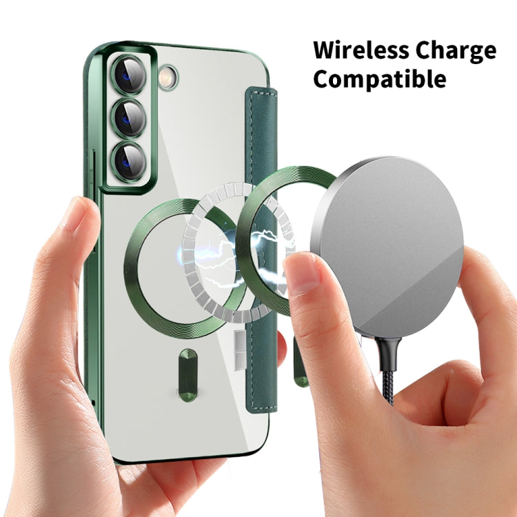 For Samsung Galaxy S23 Ultra 5G Shield Magsafe RFID Anti-theft Rhombus Leather Phone Case(Green)