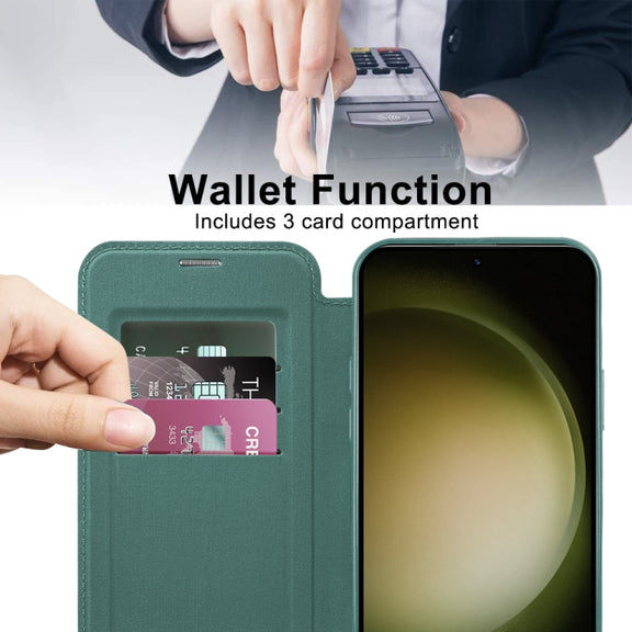 For Samsung Galaxy S23 Ultra 5G Shield Magsafe RFID Anti-theft Rhombus Leather Phone Case(Green)