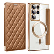 For Samsung Galaxy S23 Ultra 5G Shield Magsafe RFID Anti-theft Rhombus Leather Phone Case(Brown) - Galaxy S23 Ultra 5G Cases by PMC TechLife | Online Shopping South Africa | PMC TechLife