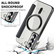 For Samsung Galaxy S22 5G Shield Magsafe RFID Anti-theft Rhombus Leather Phone Case(Black)