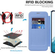 For Samsung Galaxy S22 5G Shield Magsafe RFID Anti-theft Rhombus Leather Phone Case(Blue)