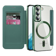 For Samsung Galaxy S22 5G Shield MagSafe RFID Anti-theft Rhombus Leather Phone Case(Green)