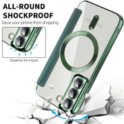 For Samsung Galaxy S22 5G Shield MagSafe RFID Anti-theft Rhombus Leather Phone Case(Green)