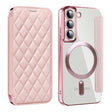 For Samsung Galaxy S22 5G Shield Magsafe RFID Anti-theft Rhombus Leather Phone Case(Pink) - Galaxy S22 5G Cases by PMC TechLife | Online Shopping South Africa | PMC TechLife