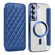 For Samsung Galaxy S22+ 5G Shield MagSafe RFID Anti-theft Rhombus Leather Phone Case(Dark Blue) - Galaxy S22+ 5G Cases by PMC TechLife | Online Shopping South Africa | PMC TechLife | Buy Now Pay Later Mobicred