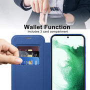 For Samsung Galaxy S22+ 5G Shield MagSafe RFID Anti-theft Rhombus Leather Phone Case(Dark Blue)