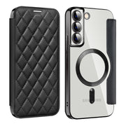 For Samsung Galaxy S22+ 5G Shield MagSafe RFID Anti-theft Rhombus Leather Phone Case(Black)