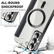 For Samsung Galaxy S22+ 5G Shield MagSafe RFID Anti-theft Rhombus Leather Phone Case(Black)