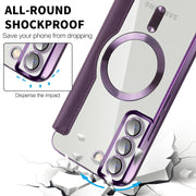 For Samsung Galaxy S22+ 5G Shield MagSafe RFID Anti-theft Rhombus Leather Phone Case(Purple)