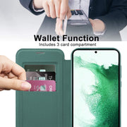 For Samsung Galaxy S22+ 5G Shield MagSafe RFID Anti-theft Rhombus Leather Phone Case(Green)