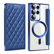 For Samsung Galaxy S22 Ultra 5G Shield Magsafe RFID Anti-theft Rhombus Leather Phone Case(Dark Blue) - Galaxy S22 Ultra 5G Cases by PMC TechLife | Online Shopping South Africa | PMC TechLife