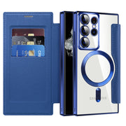 For Samsung Galaxy S22 Ultra 5G Shield Magsafe RFID Anti-theft Rhombus Leather Phone Case(Dark Blue)
