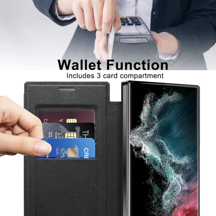 For Samsung Galaxy S22 Ultra 5G Shield Magsafe RFID Anti-theft Rhombus Leather Phone Case(Black)