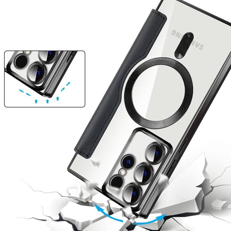 For Samsung Galaxy S22 Ultra 5G Shield Magsafe RFID Anti-theft Rhombus Leather Phone Case(Black)