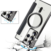 For Samsung Galaxy S22 Ultra 5G Shield Magsafe RFID Anti-theft Rhombus Leather Phone Case(Black)