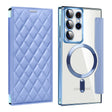 For Samsung Galaxy S22 Ultra 5G Shield MagSafe RFID Anti-theft Rhombus Leather Phone Case(Blue) - free shipping - PMC TechLife - Order now!