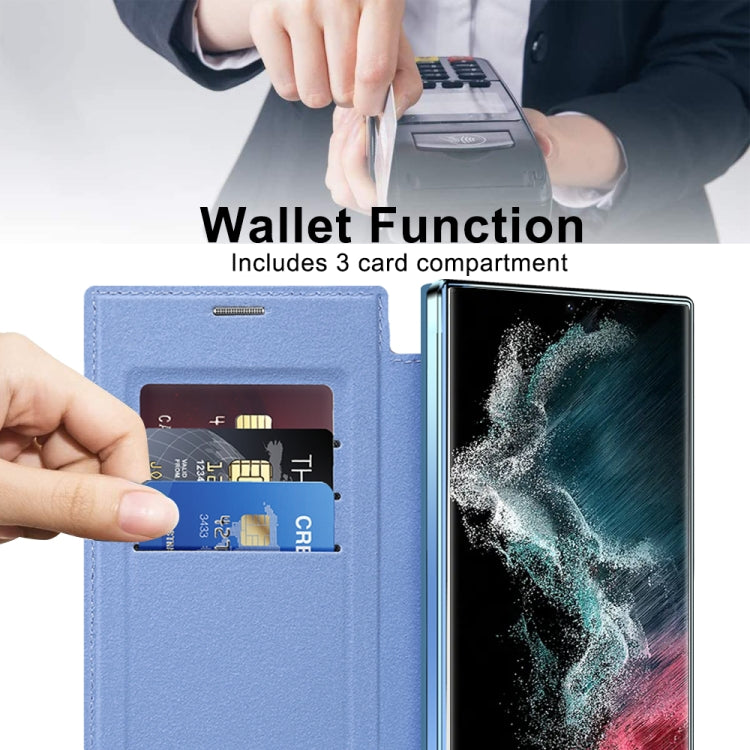 For Samsung Galaxy S22 Ultra 5G Shield MagSafe RFID Anti-theft Rhombus Leather Phone Case(Blue)