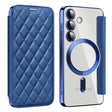 For Samsung Galaxy S24 5G Shield Magsafe RFID Anti-theft Rhombus Leather Phone Case(Dark Blue) - Galaxy S24 5G Cases by PMC TechLife | Online Shopping South Africa | PMC TechLife