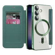 For Samsung Galaxy S24 5G Shield Magsafe RFID Anti-theft Rhombus Leather Phone Case(Green)