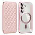 For Samsung Galaxy S24 5G Shield Magsafe RFID Anti-theft Rhombus Leather Phone Case(Pink) - Galaxy S24 5G Cases by PMC TechLife | Online Shopping South Africa | PMC TechLife
