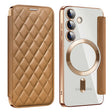 For Samsung Galaxy S24 5G Shield Magsafe RFID Anti-theft Rhombus Leather Phone Case(Brown) - Galaxy S24 5G Cases by PMC TechLife | Online Shopping South Africa | PMC TechLife