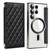For Samsung Galaxy S24 Ultra 5G Shield Magsafe RFID Anti-theft Rhombus Leather Phone Case(Black)