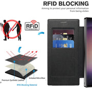 For Samsung Galaxy S24 Ultra 5G Shield Magsafe RFID Anti-theft Rhombus Leather Phone Case(Black)