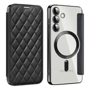 For Samsung Galaxy S24+ 5G Shield Magsafe RFID Anti-theft Rhombus Leather Phone Case(Black)