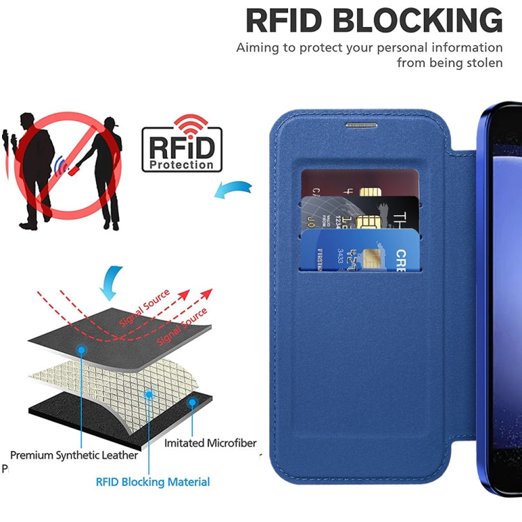 For Samsung Galaxy S23 FE 5G Shield MagSafe RFID Anti-theft Rhombus Leather Phone Case(Dark Blue)
